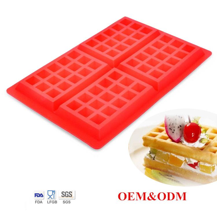 4 Even Square Waffle Silicone Cake Mold Baking Biscuit Mold Muffin Mold Chocolate