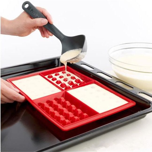 4 Even Square Waffle Silicone Cake Mold Baking Biscuit Mold Muffin Mold Chocolate
