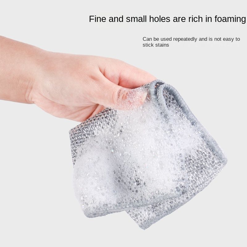 10PCS Double-layer Silver Wire Rag Kitchen Non-stick Oil Scouring Pad Wire Nylon Mesh Cleaning Cloth Steel Wire Ball Dishwashing Cloth