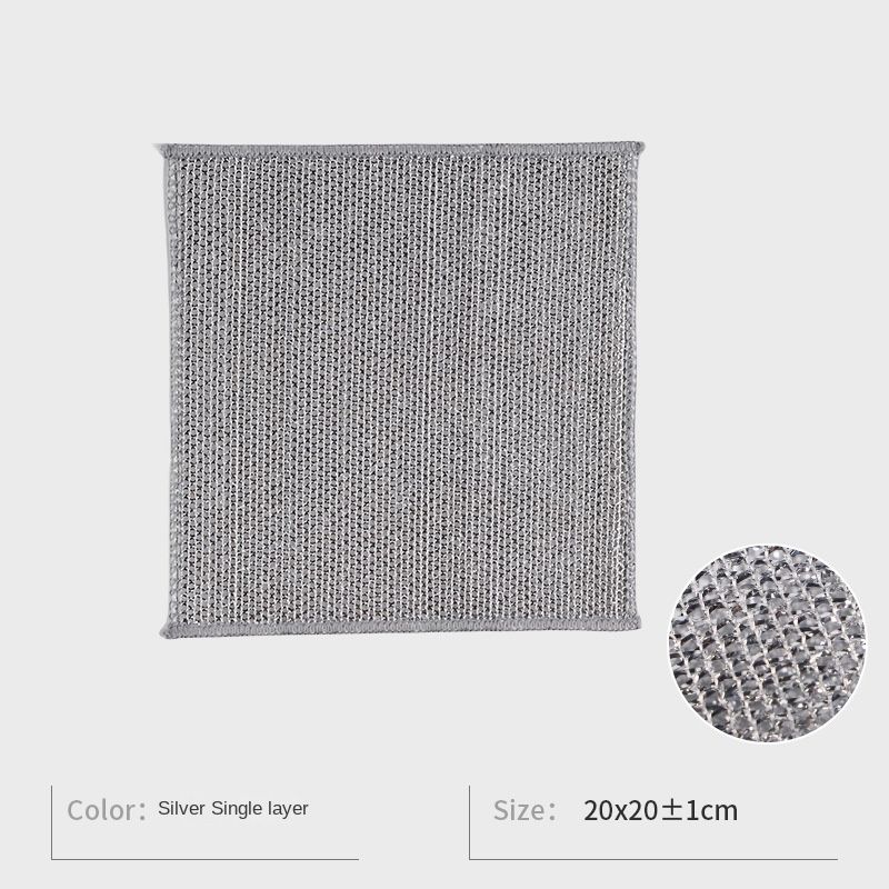 10PCS Double-layer Silver Wire Rag Kitchen Non-stick Oil Scouring Pad Wire Nylon Mesh Cleaning Cloth Steel Wire Ball Dishwashing Cloth