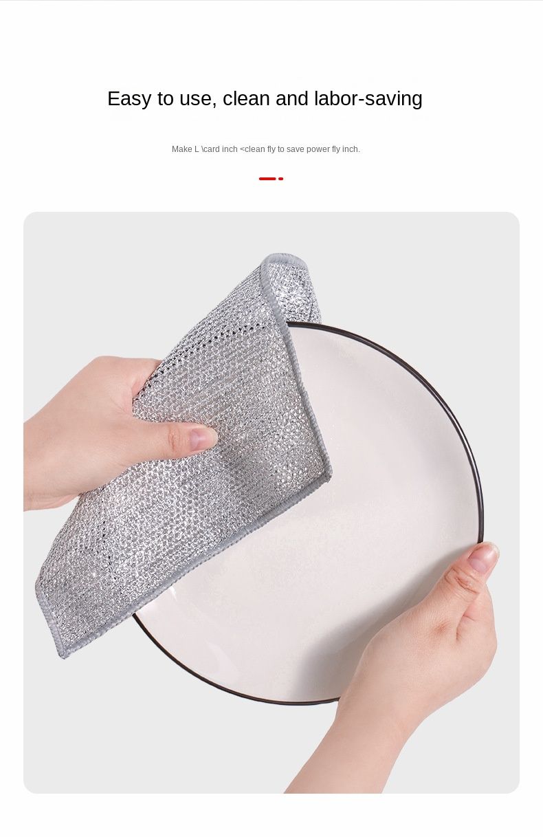 10PCS Double-layer Silver Wire Rag Kitchen Non-stick Oil Scouring Pad Wire Nylon Mesh Cleaning Cloth Steel Wire Ball Dishwashing Cloth
