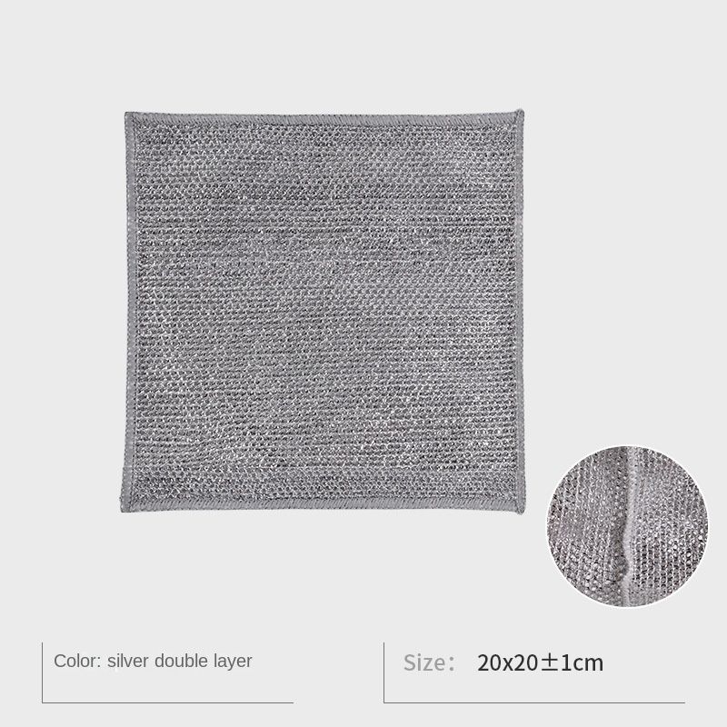 10PCS Double-layer Silver Wire Rag Kitchen Non-stick Oil Scouring Pad Wire Nylon Mesh Cleaning Cloth Steel Wire Ball Dishwashing Cloth