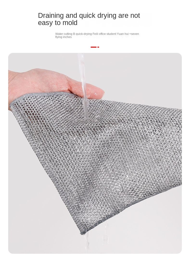 10PCS Double-layer Silver Wire Rag Kitchen Non-stick Oil Scouring Pad Wire Nylon Mesh Cleaning Cloth Steel Wire Ball Dishwashing Cloth