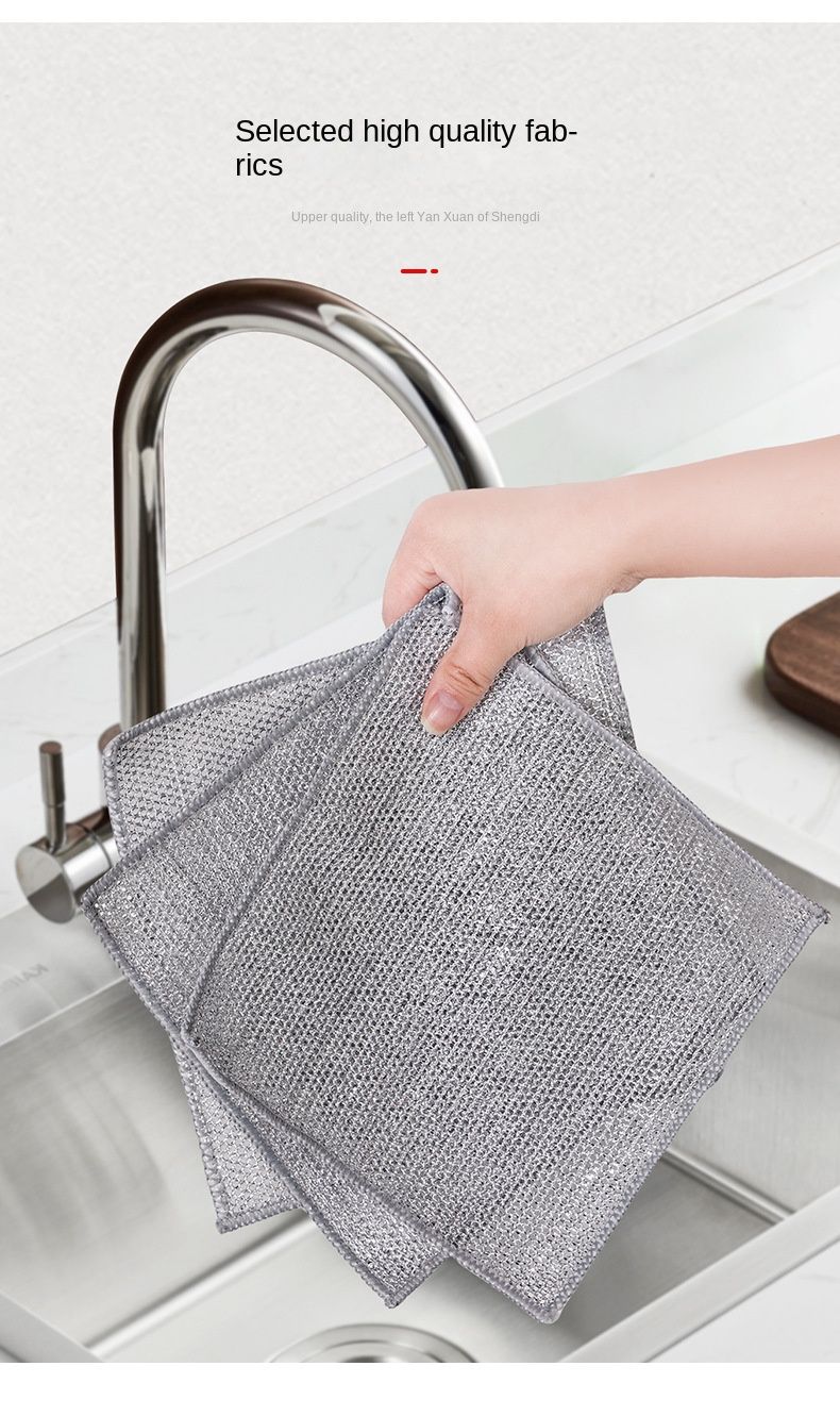 10PCS Double-layer Silver Wire Rag Kitchen Non-stick Oil Scouring Pad Wire Nylon Mesh Cleaning Cloth Steel Wire Ball Dishwashing Cloth