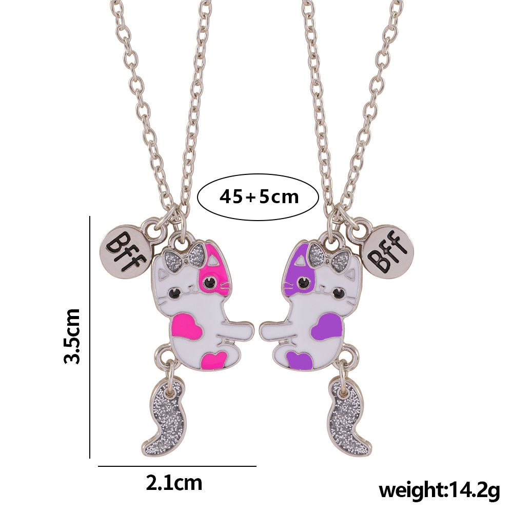 Children's Jewelry Cute Cat BFF Good Friend Necklace Sweet Oil Dropping Kitten Necklace 1SET