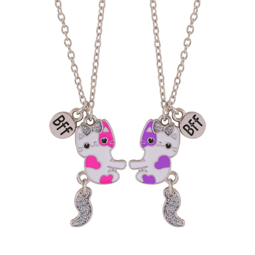 Children's Jewelry Cute Cat BFF Good Friend Necklace Sweet Oil Dropping Kitten Necklace 1SET