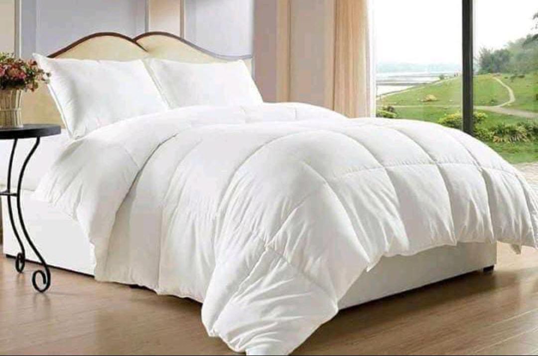 White unbinded  duvet Freshen up your bedroom with these duvet cover sets. The set contains a duvet, 1 bed sheet and 2 Pillowcases. The Duvet is soft, durable and luxurious to touch. You also get to