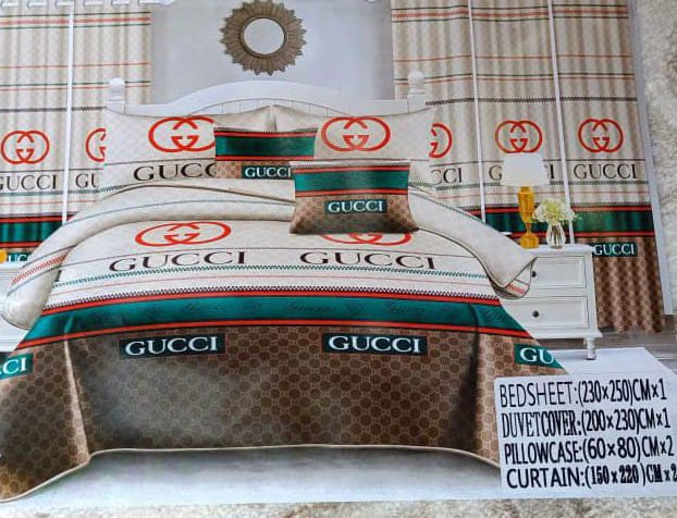 Duvet cover with matching curtains .The set contains a duvet cover, 1 flat bed sheet,  two curtains and 2 Pillowcases. The material is soft, durable and luxurious to sleep on. You also get to enjoy a