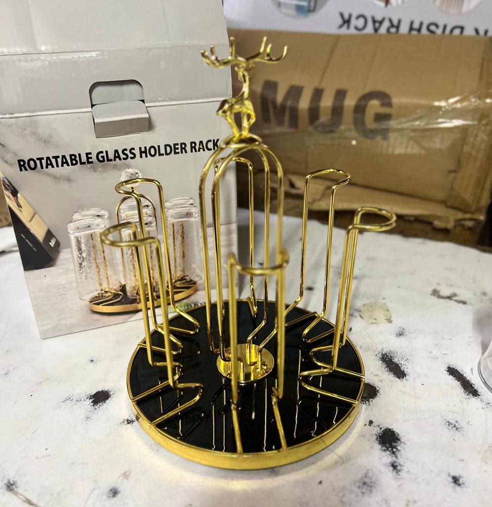 Rotatable glass holder rack made of high quality iron  which is firm and durable.
The cup drying rack with 6 hooks, perfect for holding your glasses, mugs, cups or bottles.
Rectangle base, cup stand c