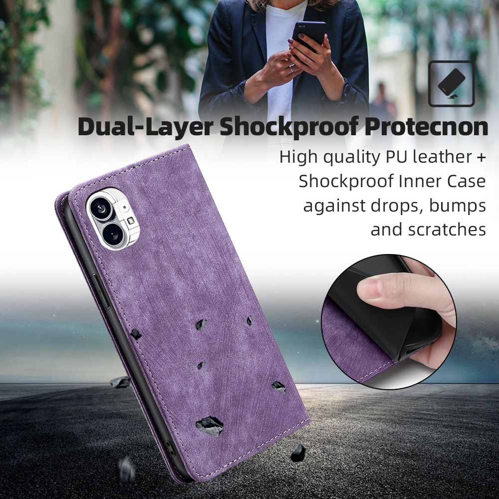 Wallet Flip Cover for Nothing Phone2 / Phone 2 with RFID Anti-theft Brush Skin Feeling PU+TPU Shockproof Case