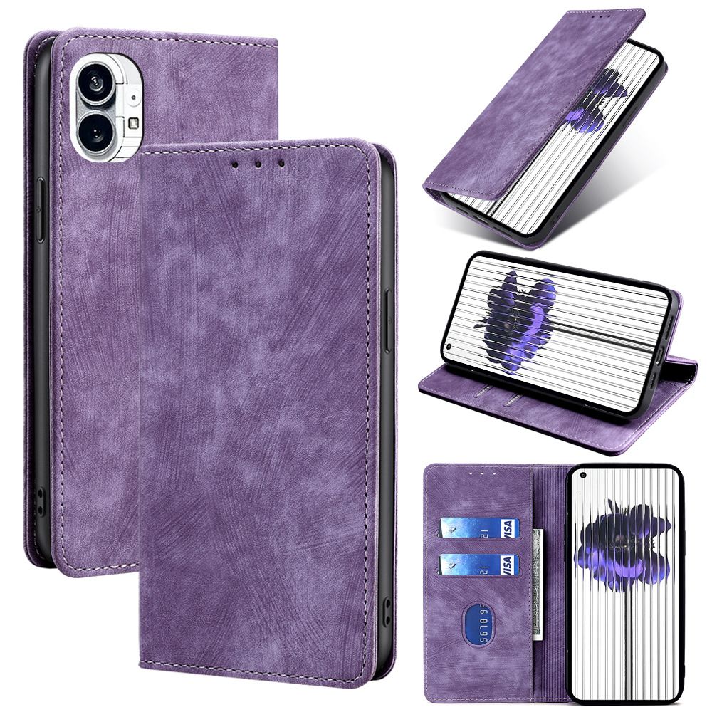 Wallet Flip Cover for Nothing Phone2 / Phone 2 with RFID Anti-theft Brush Skin Feeling PU+TPU Shockproof Case