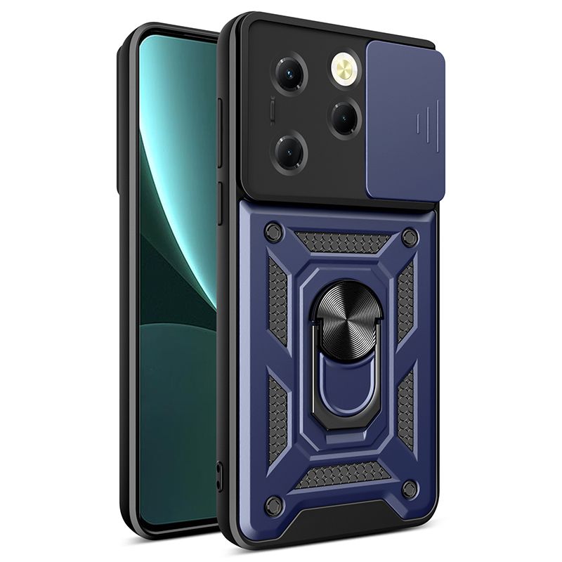 Infinix Smart 8 Phone Case with Sliding Camera Cover,Heavy Duty Rugged Military Grade Shockproof Built-in 360° Magnetic Stand Holder