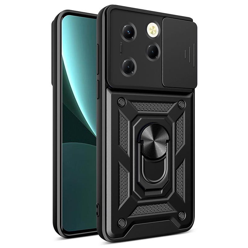 Infinix Smart 8 Phone Case with Sliding Camera Cover,Heavy Duty Rugged Military Grade Shockproof Built-in 360° Magnetic Stand Holder