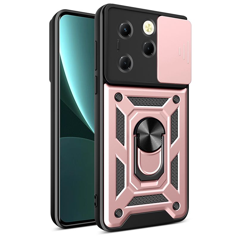 Infinix Smart 8 Phone Case with Sliding Camera Cover,Heavy Duty Rugged Military Grade Shockproof Built-in 360° Magnetic Stand Holder