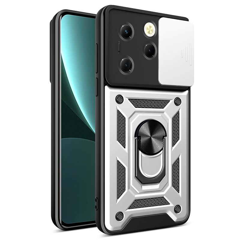 Infinix Smart 8 Phone Case with Sliding Camera Cover,Heavy Duty Rugged Military Grade Shockproof Built-in 360° Magnetic Stand Holder