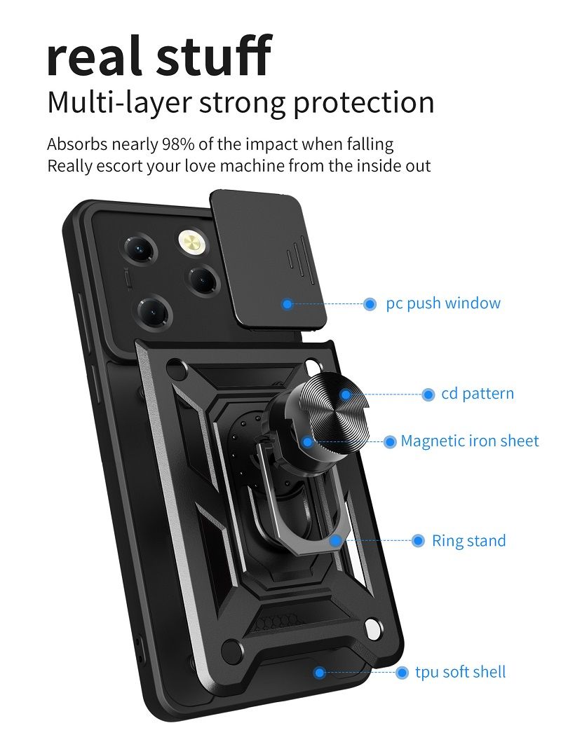 Infinix Smart 8 Phone Case with Sliding Camera Cover,Heavy Duty Rugged Military Grade Shockproof Built-in 360° Magnetic Stand Holder