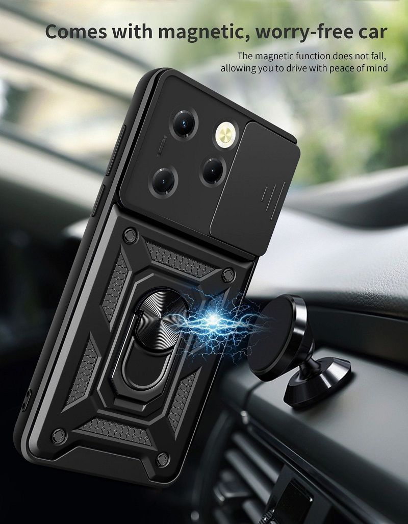Infinix Smart 8 Phone Case with Sliding Camera Cover,Heavy Duty Rugged Military Grade Shockproof Built-in 360° Magnetic Stand Holder