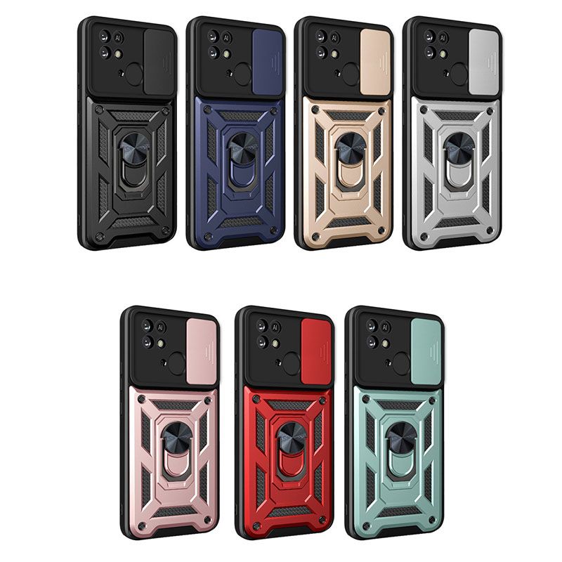 Xiaomi Redmi 10C Phone Case with Sliding Camera Cover,Heavy Duty Rugged Military Grade Shockproof Built-in 360° Magnetic Stand Holder