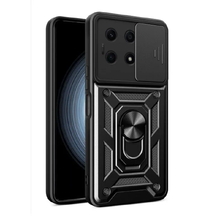 Xiaomi Redmi Note 13 4G, Phone Case with Sliding Camera Cover,Heavy Duty Rugged Military Grade Shockproof Built-in 360° Magnetic Stand Holder