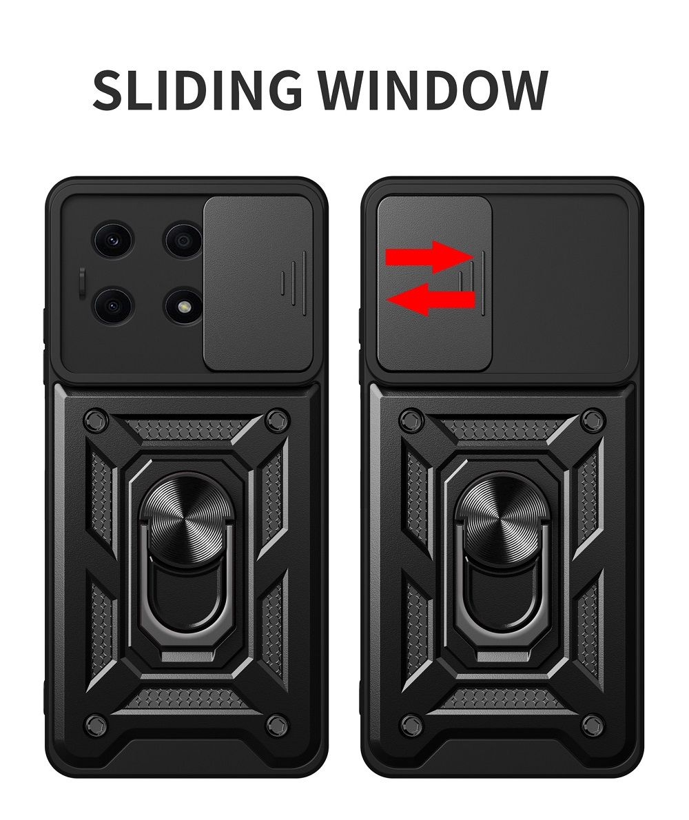 Xiaomi Redmi Note 13 4G, Phone Case with Sliding Camera Cover,Heavy Duty Rugged Military Grade Shockproof Built-in 360° Magnetic Stand Holder