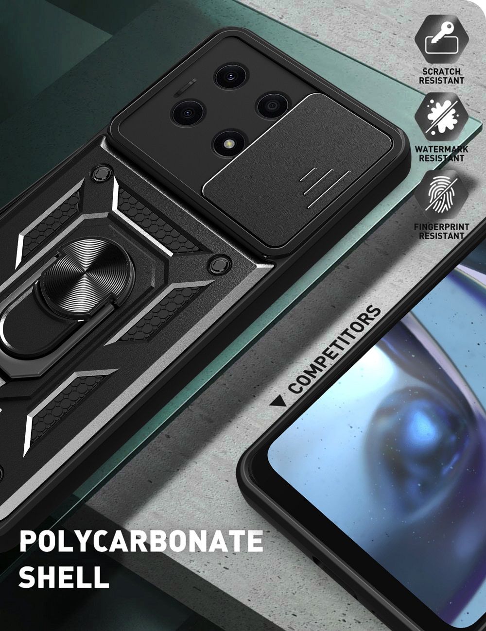 Xiaomi Redmi Note 13 4G, Phone Case with Sliding Camera Cover,Heavy Duty Rugged Military Grade Shockproof Built-in 360° Magnetic Stand Holder