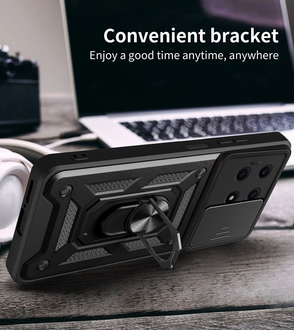 Xiaomi Redmi Note 13 5G, Phone Case with Sliding Camera Cover,Heavy Duty Rugged Military Grade Shockproof Built-in 360° Magnetic Stand Holder