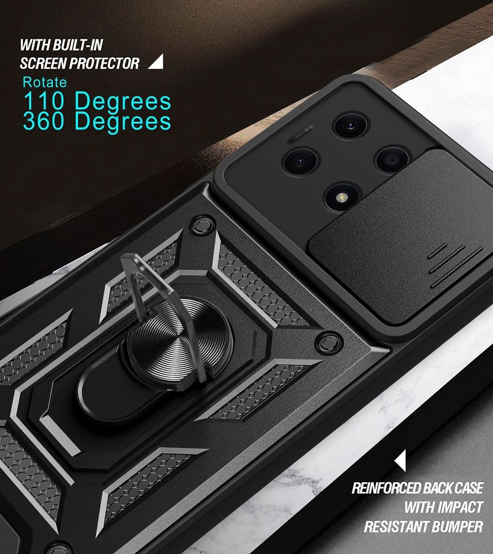 Xiaomi Redmi Note 13 5G, Phone Case with Sliding Camera Cover,Heavy Duty Rugged Military Grade Shockproof Built-in 360° Magnetic Stand Holder