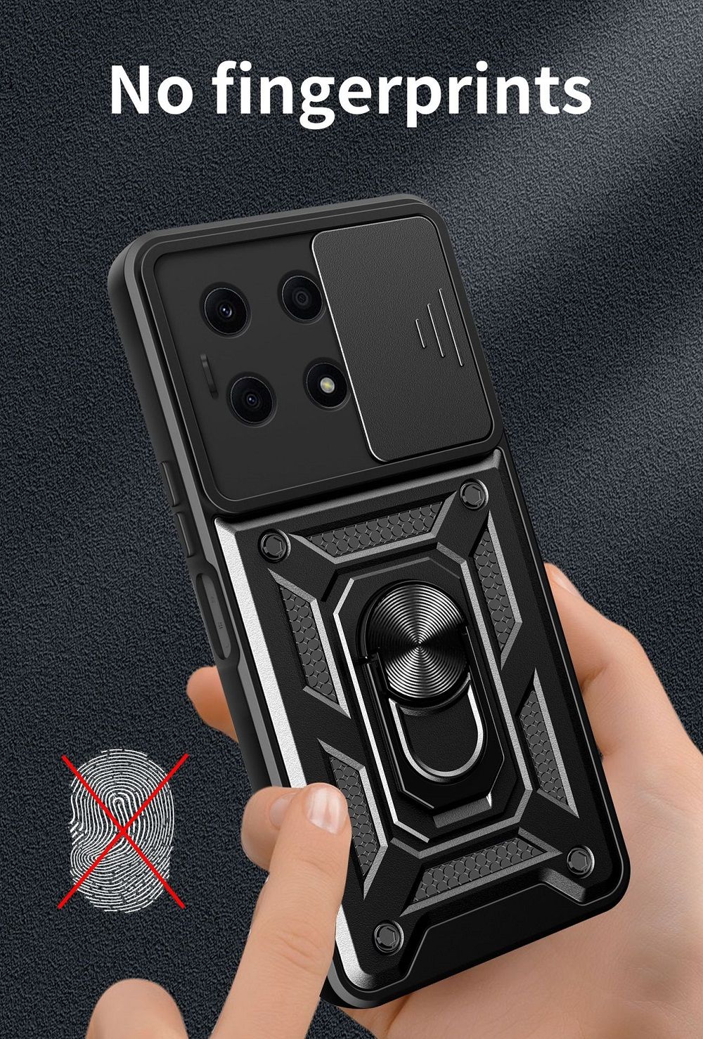 Xiaomi Redmi Note 13 5G, Phone Case with Sliding Camera Cover,Heavy Duty Rugged Military Grade Shockproof Built-in 360° Magnetic Stand Holder