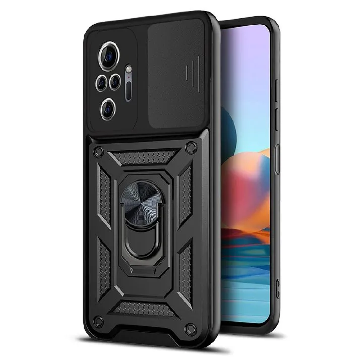 Xiaomi Redmi Note 10 Pro 6.67"/10 Pro Max Phone Case with Sliding Camera Cover,Heavy Duty Rugged Military Grade Shockproof Built-in 360° Magnetic Stand Holder