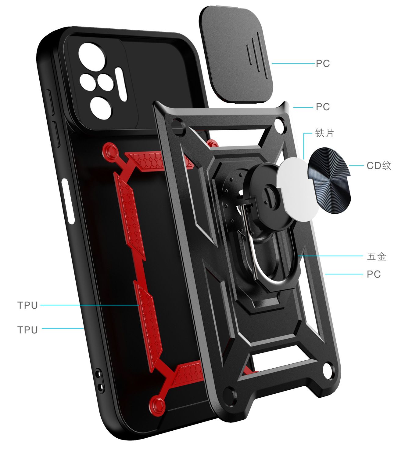 Xiaomi Redmi Note 10 Pro 6.67"/10 Pro Max Phone Case with Sliding Camera Cover,Heavy Duty Rugged Military Grade Shockproof Built-in 360° Magnetic Stand Holder
