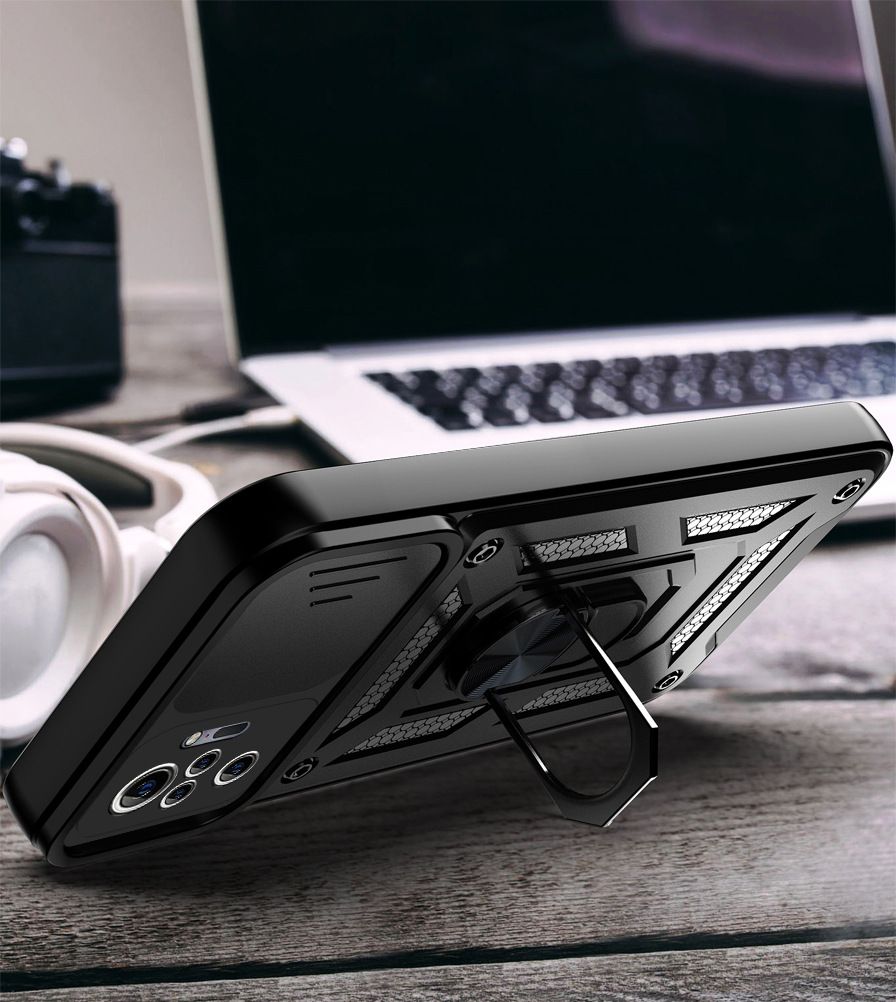 Xiaomi Redmi Note 10 Pro 6.67"/10 Pro Max Phone Case with Sliding Camera Cover,Heavy Duty Rugged Military Grade Shockproof Built-in 360° Magnetic Stand Holder