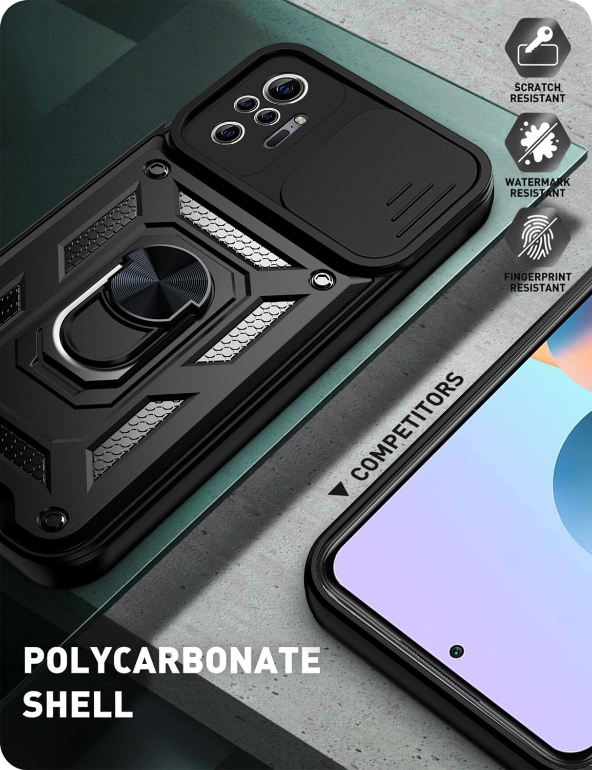 Xiaomi Redmi Note 10 Pro 6.67"/10 Pro Max Phone Case with Sliding Camera Cover,Heavy Duty Rugged Military Grade Shockproof Built-in 360° Magnetic Stand Holder