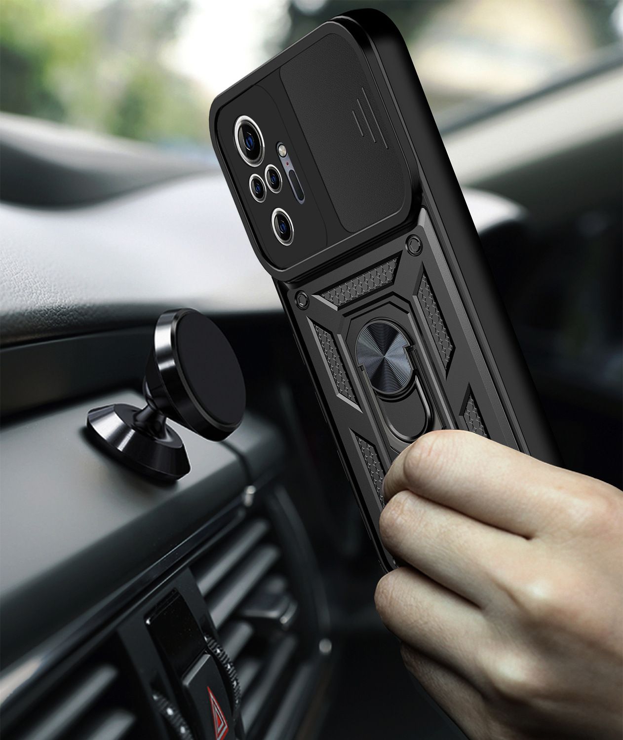 Xiaomi Redmi Note 10 Pro 6.67"/10 Pro Max Phone Case with Sliding Camera Cover,Heavy Duty Rugged Military Grade Shockproof Built-in 360° Magnetic Stand Holder