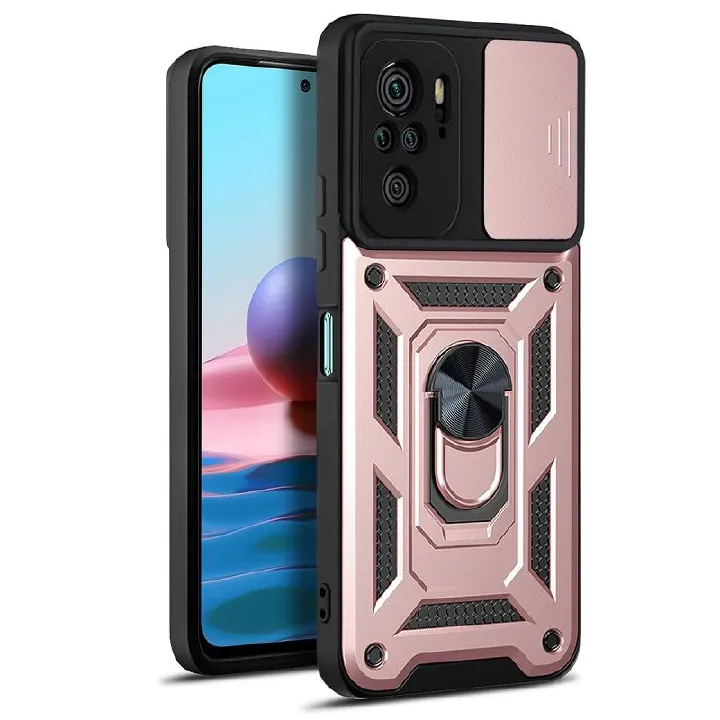 Xiaomi Redmi Note 10 6.43" /Note 10S 6.43" Phone Case with Sliding Camera Cover,Heavy Duty Rugged Military Grade Shockproof Built-in 360° Magnetic Stand Holder