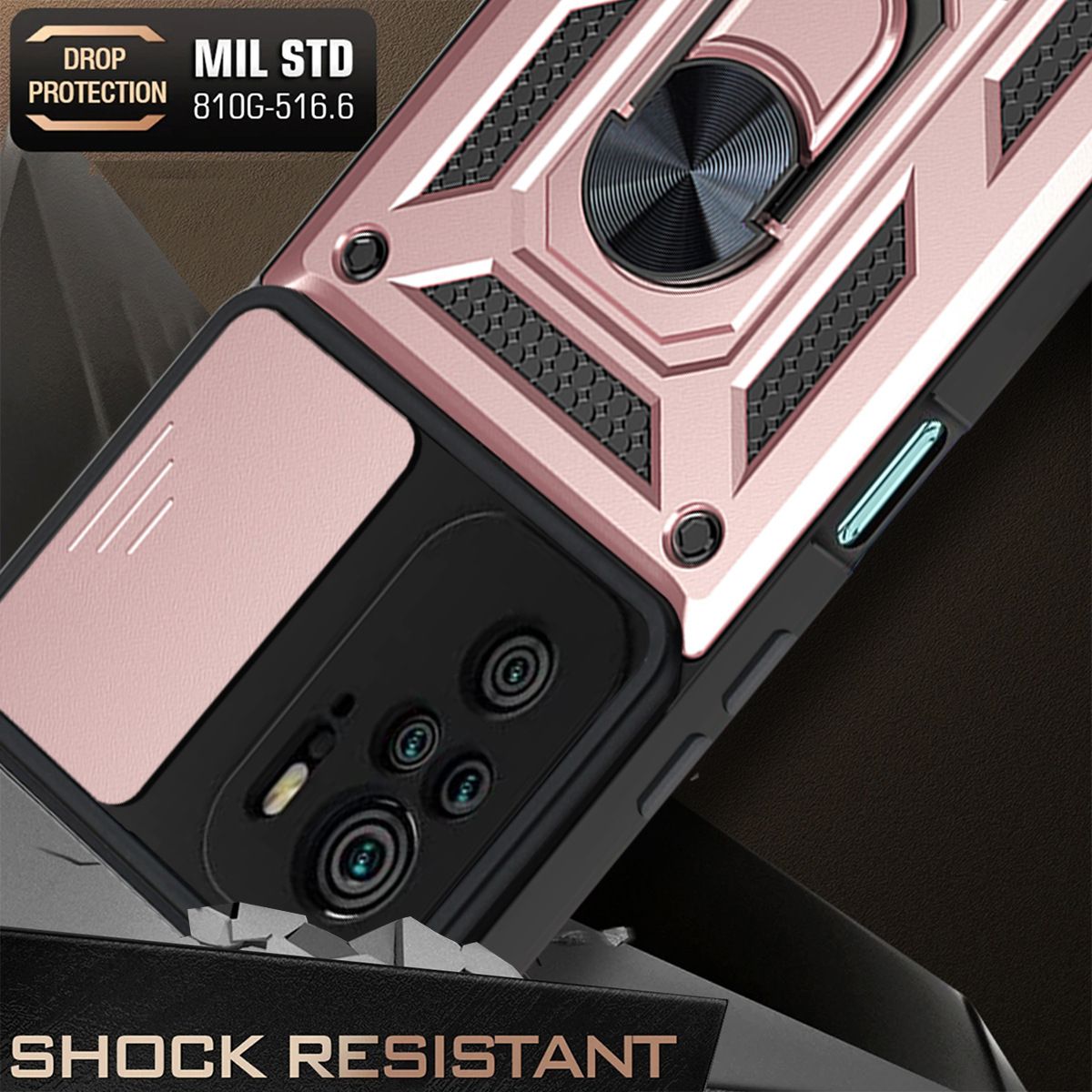 Xiaomi Redmi Note 10 6.43" /Note 10S 6.43" Phone Case with Sliding Camera Cover,Heavy Duty Rugged Military Grade Shockproof Built-in 360° Magnetic Stand Holder