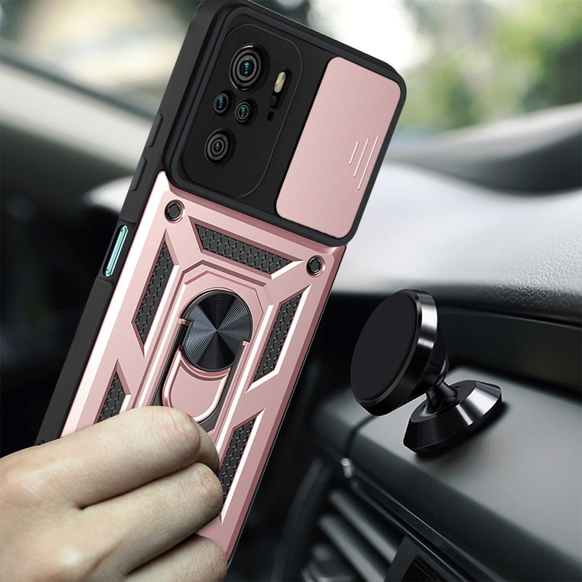 Xiaomi Redmi Note 10 6.43" /Note 10S 6.43" Phone Case with Sliding Camera Cover,Heavy Duty Rugged Military Grade Shockproof Built-in 360° Magnetic Stand Holder