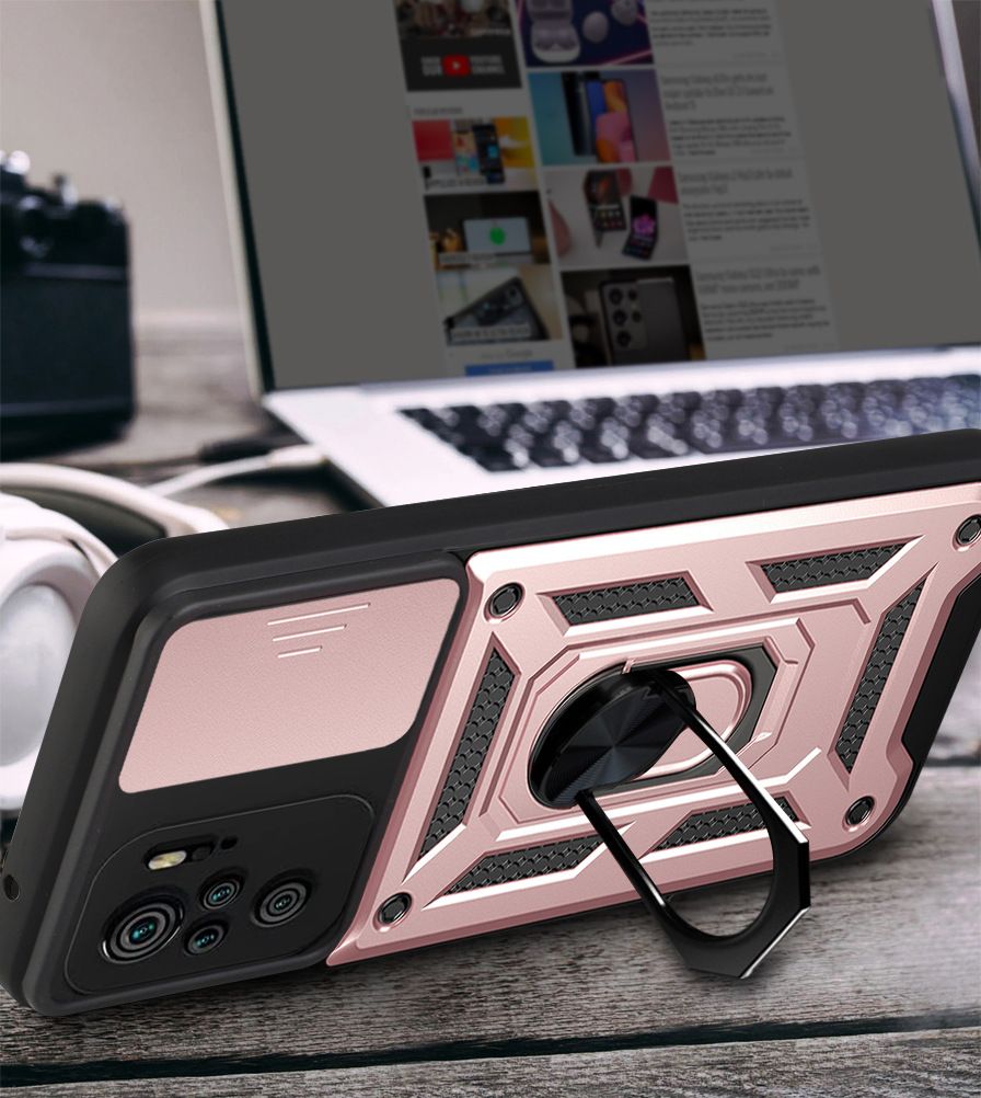 Xiaomi Redmi Note 10 6.43" /Note 10S 6.43" Phone Case with Sliding Camera Cover,Heavy Duty Rugged Military Grade Shockproof Built-in 360° Magnetic Stand Holder