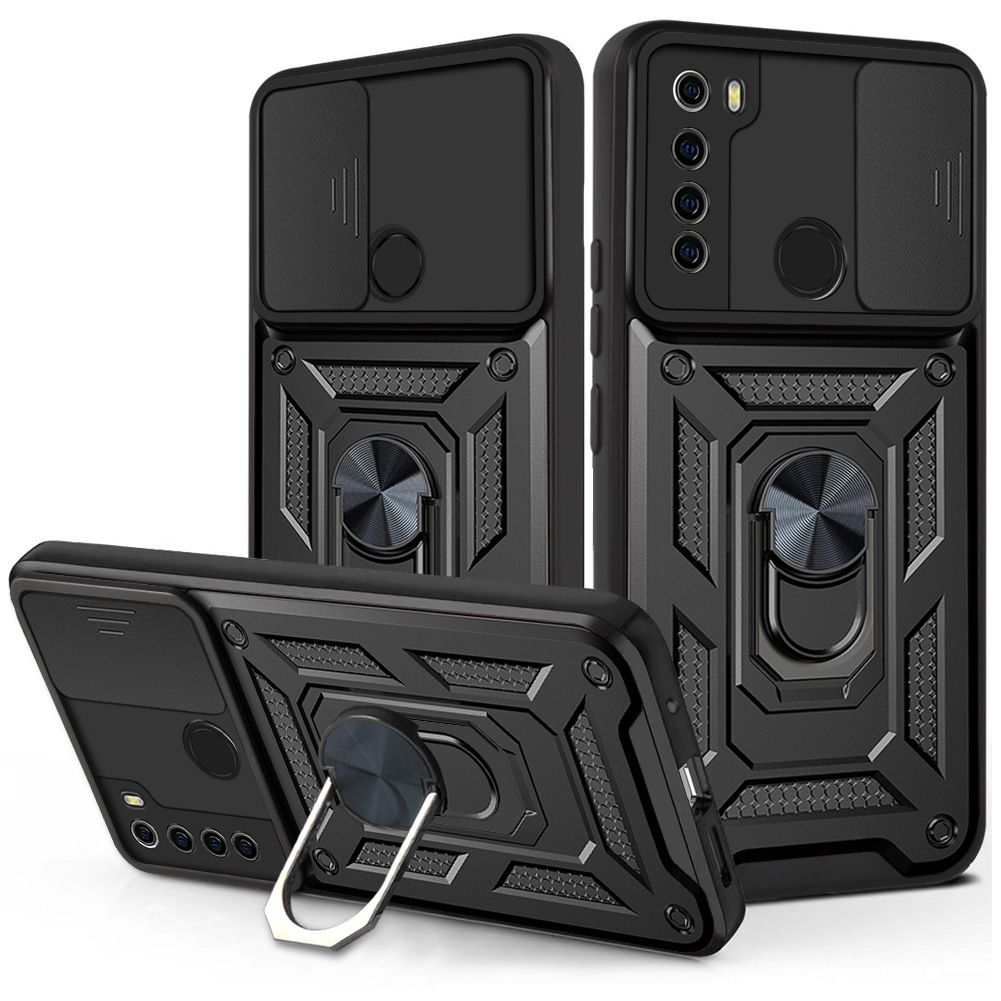Xiaomi Redmi Note 8 Phone Case with Sliding Camera Cover,Heavy Duty Rugged Military Grade Shockproof Built-in 360° Magnetic Stand Holder