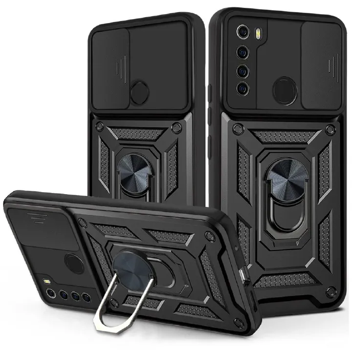 Xiaomi Redmi Note 8 Phone Case with Sliding Camera Cover,Heavy Duty Rugged Military Grade Shockproof Built-in 360° Magnetic Stand Holder