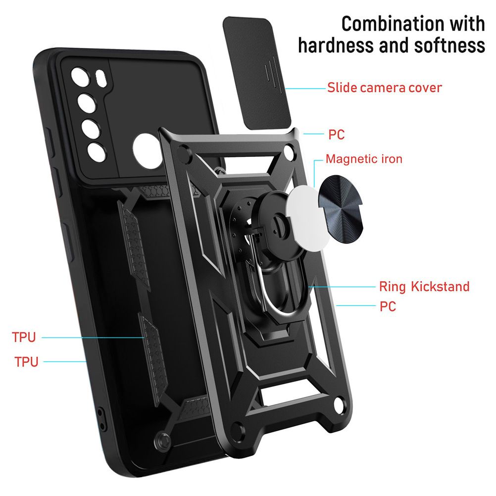 Xiaomi Redmi Note 8 Phone Case with Sliding Camera Cover,Heavy Duty Rugged Military Grade Shockproof Built-in 360° Magnetic Stand Holder