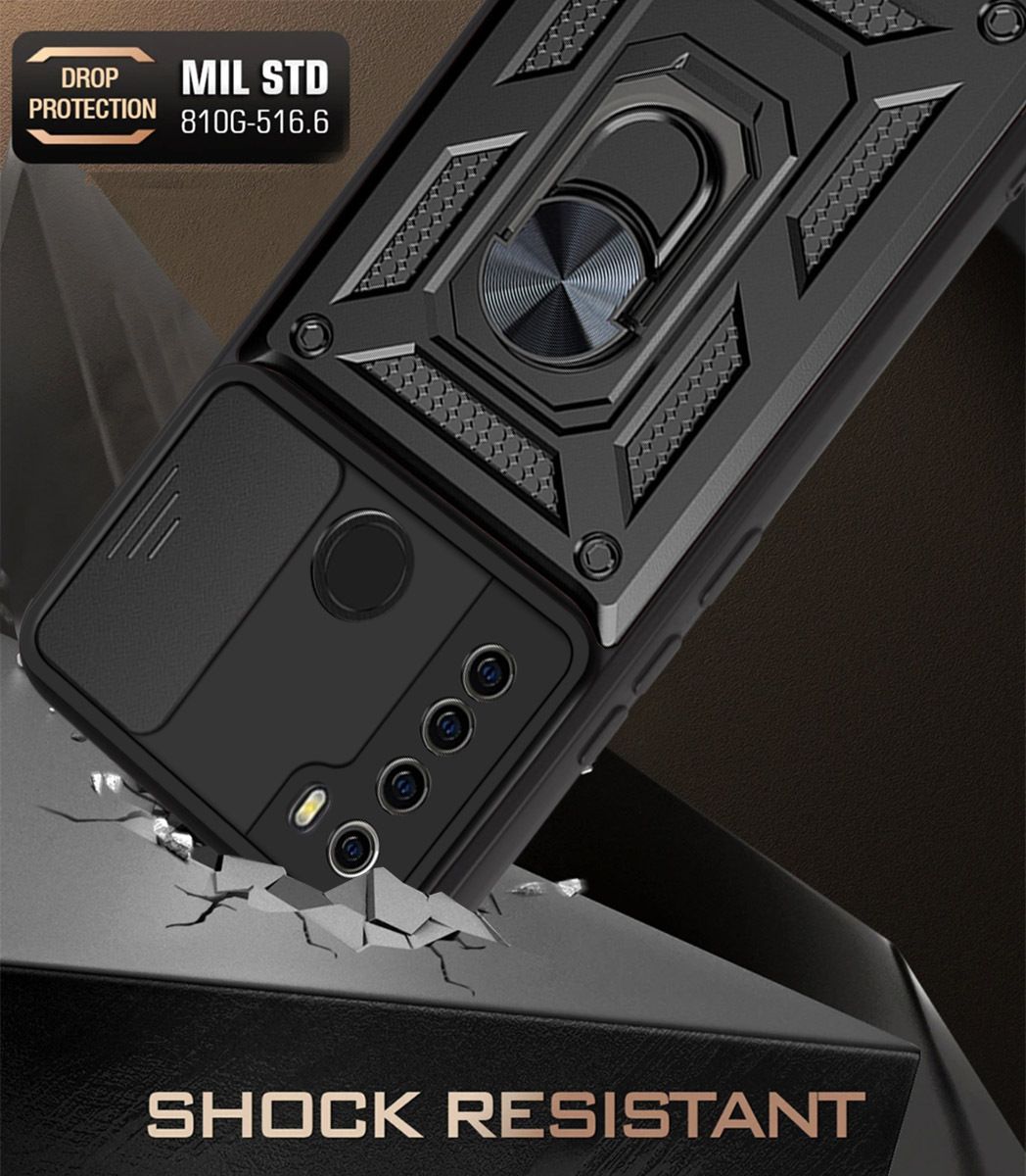 Xiaomi Redmi Note 8 Phone Case with Sliding Camera Cover,Heavy Duty Rugged Military Grade Shockproof Built-in 360° Magnetic Stand Holder
