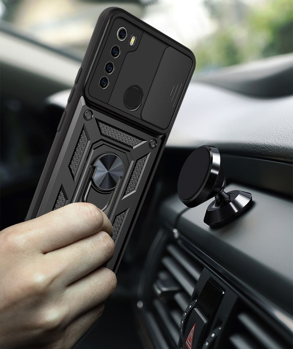 Xiaomi Redmi Note 8 Phone Case with Sliding Camera Cover,Heavy Duty Rugged Military Grade Shockproof Built-in 360° Magnetic Stand Holder