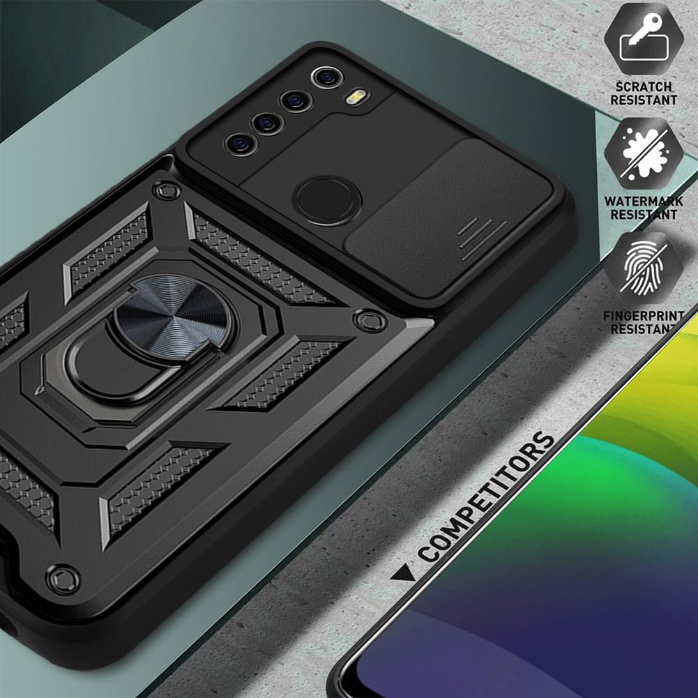 Xiaomi Redmi Note 8 Phone Case with Sliding Camera Cover,Heavy Duty Rugged Military Grade Shockproof Built-in 360° Magnetic Stand Holder