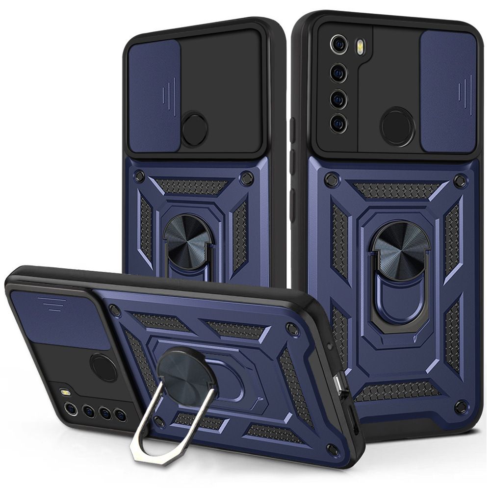 Xiaomi Redmi Note 8 Phone Case with Sliding Camera Cover,Heavy Duty Rugged Military Grade Shockproof Built-in 360° Magnetic Stand Holder