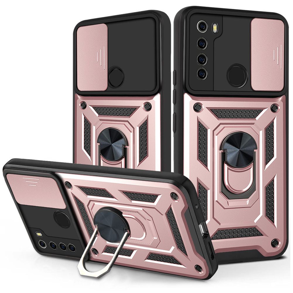 Xiaomi Redmi Note 8 Phone Case with Sliding Camera Cover,Heavy Duty Rugged Military Grade Shockproof Built-in 360° Magnetic Stand Holder