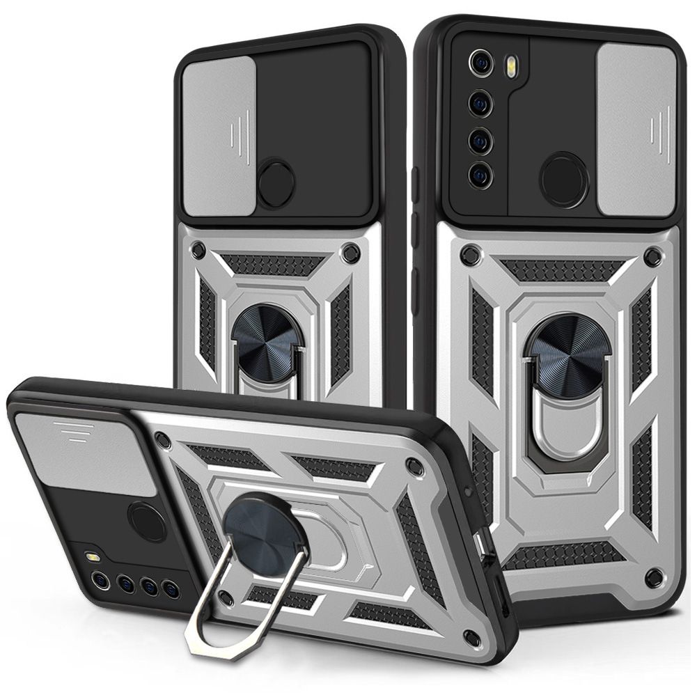 Xiaomi Redmi Note 8 Phone Case with Sliding Camera Cover,Heavy Duty Rugged Military Grade Shockproof Built-in 360° Magnetic Stand Holder