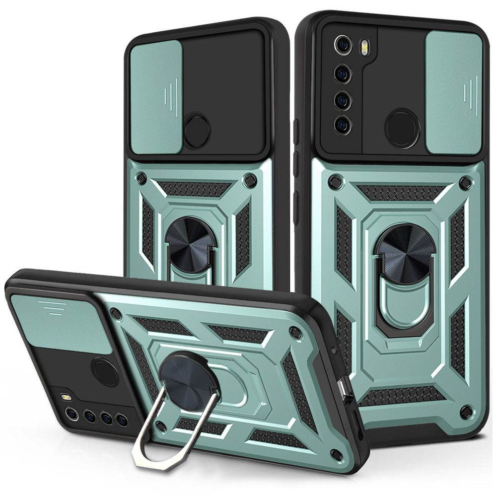 Xiaomi Redmi Note 8 Phone Case with Sliding Camera Cover,Heavy Duty Rugged Military Grade Shockproof Built-in 360° Magnetic Stand Holder