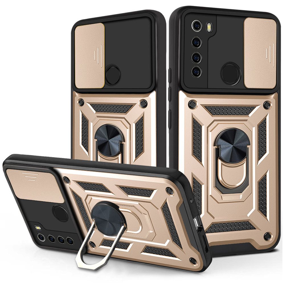 Xiaomi Redmi Note 8 Phone Case with Sliding Camera Cover,Heavy Duty Rugged Military Grade Shockproof Built-in 360° Magnetic Stand Holder