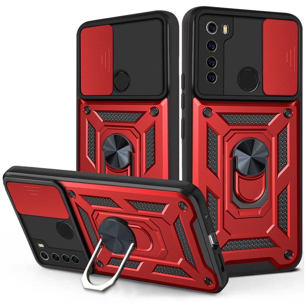 Xiaomi Redmi Note 8 Phone Case with Sliding Camera Cover,Heavy Duty Rugged Military Grade Shockproof Built-in 360° Magnetic Stand Holder