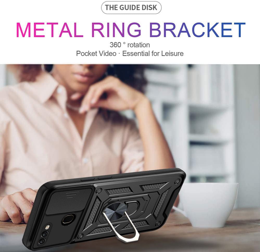 OPPO A7/A5S/A12 Phone Case with Sliding Camera Cover,Heavy Duty Rugged Military Grade Shockproof Built-in 360° Magnetic Stand Holder